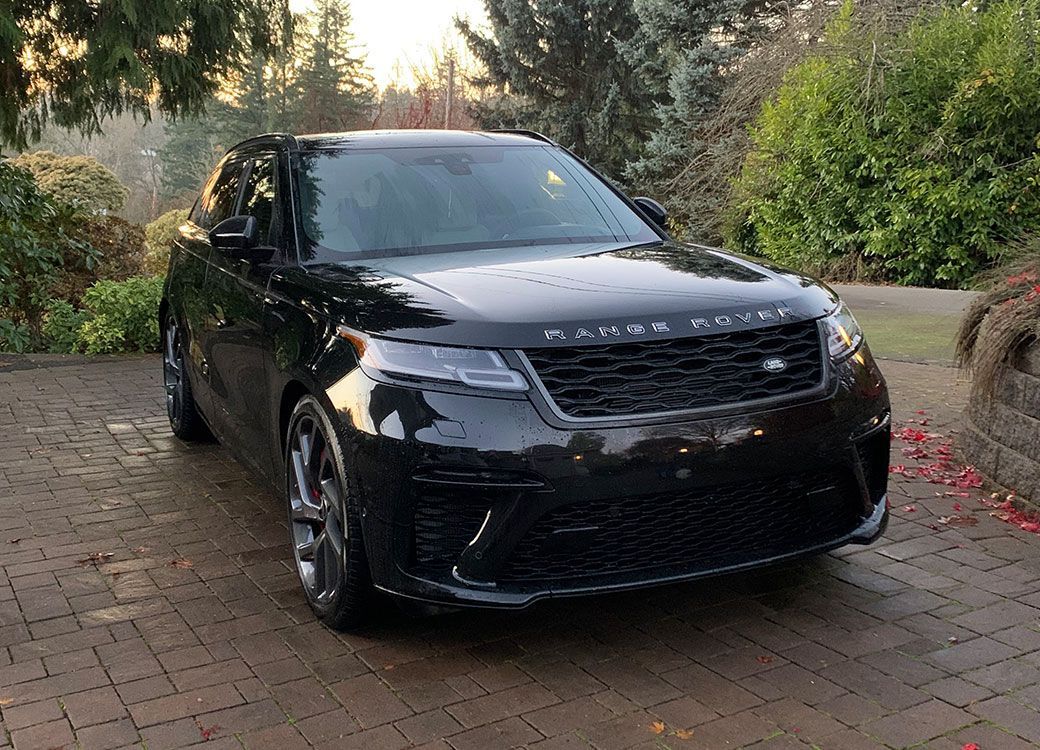 Black Range Rover Velar with a deep mirror gloss finish, detailed by Custom Details in Portland