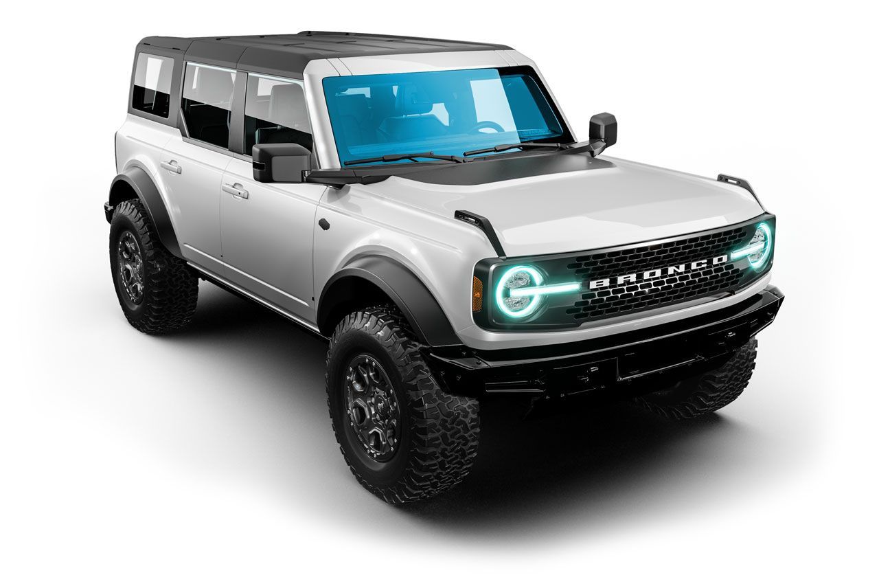 White Ford Bronco SUV with black accents.